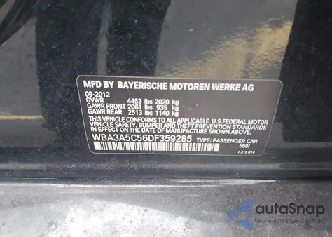 2013 BMW 328I z USA, uszkodzony, nr VIN WBA3A5C56DF359285